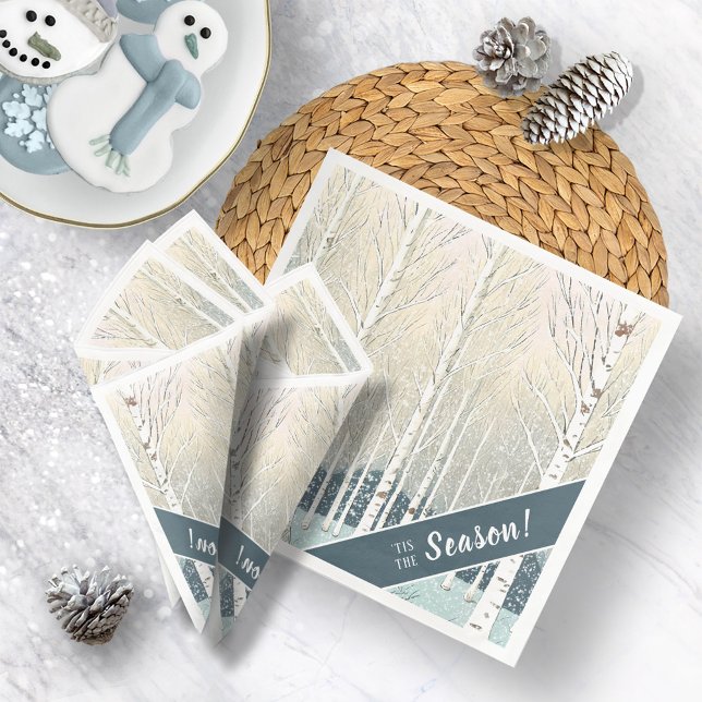 Snowy Birch Trees Christmas Teal ID1003 Napkin (Creator Uploaded)