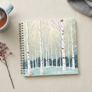 Snowy Birch Trees Christmas Teal ID1003 Notebook