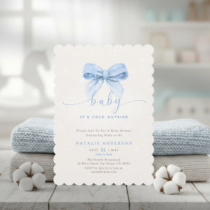 Snowy Blue Coquette It's Cold Outside Baby Shower Invitation