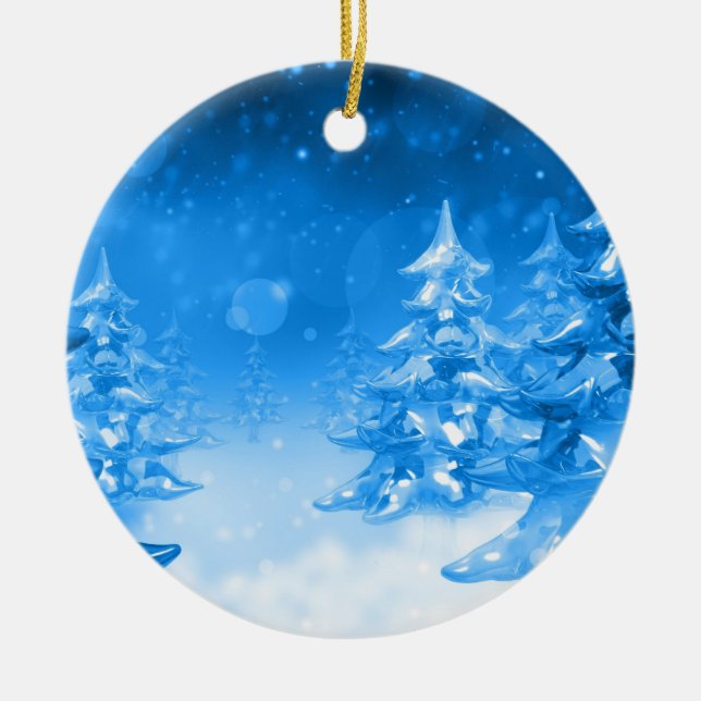 Snowy Blue Forrest Christmas Ornament (Front)