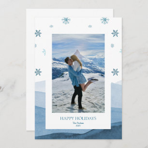 Snowy Blue Holiday Photo Card