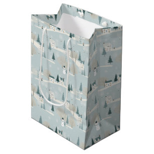 Snowy Blue Minimalist Christmas Village Medium Gift Bag