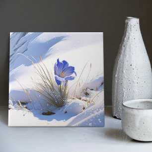 Snowy Blue Mountain Crocus Reborn Flower Tile