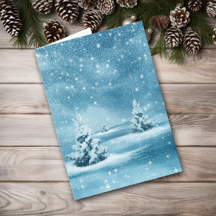 Snowy Blue Starry Christmas Night Holiday Card