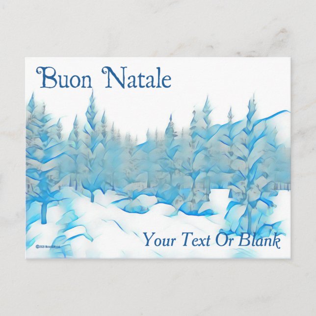 Snowy Blue Trees - Buon Natale Postcard (Front)