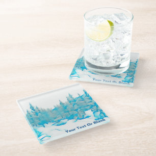 Snowy Blue Trees Glass Coaster