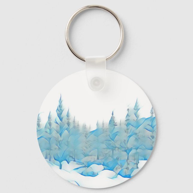 Snowy Blue Trees Key Ring (Front)
