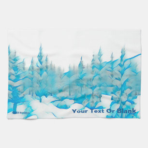 Snowy Blue Trees Tea Towel