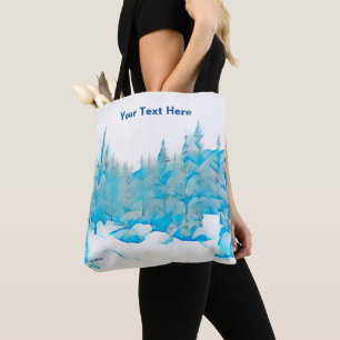 Snowy Blue Trees Tote Bag