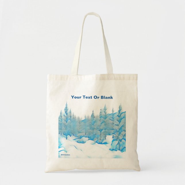 Snowy Blue Trees Tote Bag (Front)