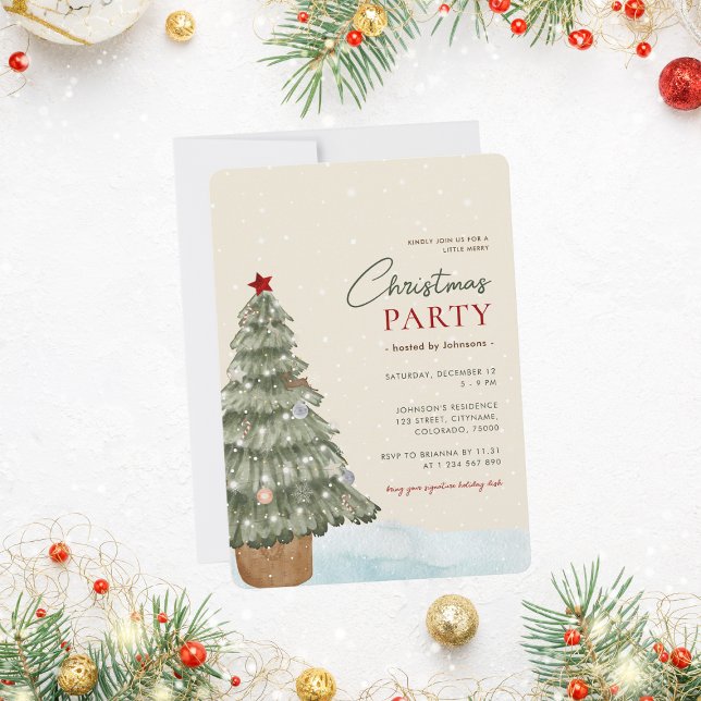 Snowy Boho Christmas Tree Modern Christmas Party Invitation (Creator Uploaded)
