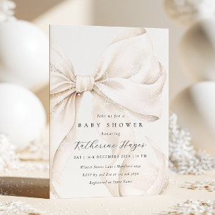Snowy Bow Winter Baby Shower Invitation