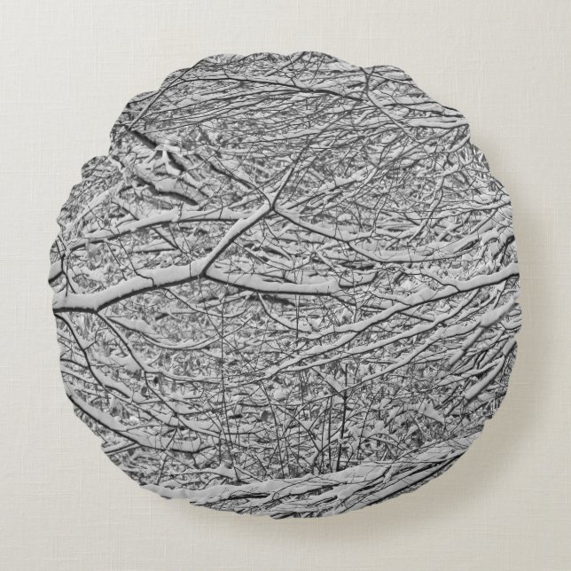 Snowy Branches Round Pillow (Front)