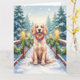 Snowy Bridge Boykin Spaniel Christmas Art Card