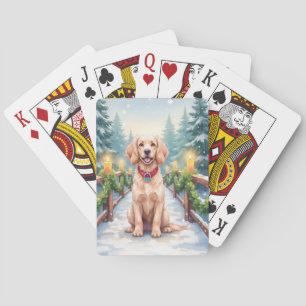 Snowy Bridge Boykin Spaniel Christmas Art Playing Cards