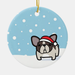 Snowy Brindle Pied Frenchie Ceramic Tree Decoration
