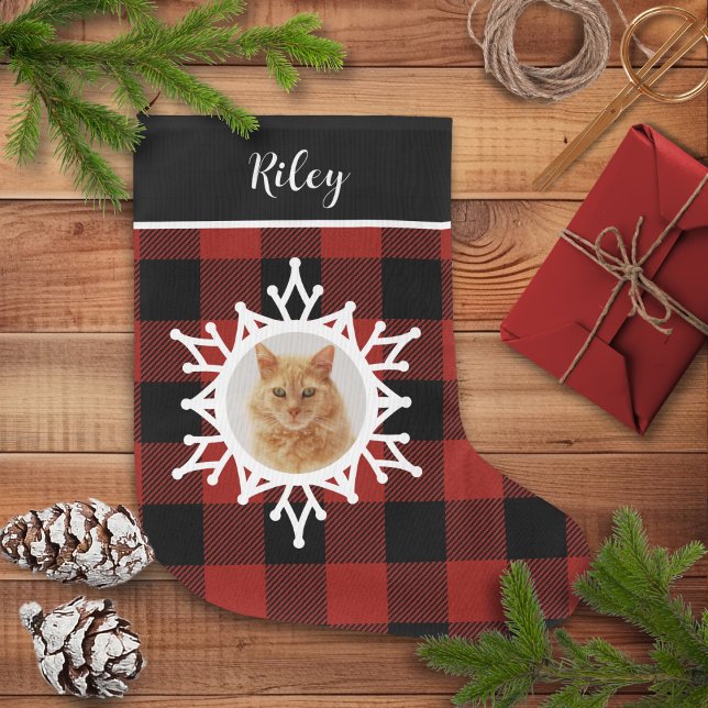 Snowy Buffalo Plaid Cat Christmas Stocking (Creator Uploaded)