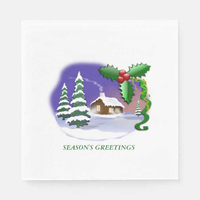 Snowy Cabin with Trees Napkin (Front)