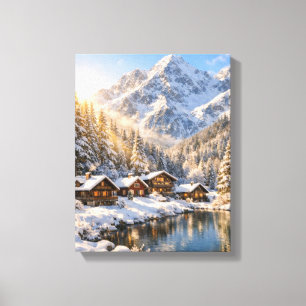 Snowy Cabins in a Winter Landscape Canvas Print