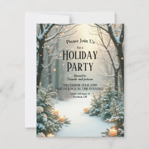 Snowy Candlelit Frosted Evergreens Invitation