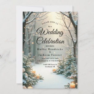Snowy Candlelit Frosted Evergreens Invitation