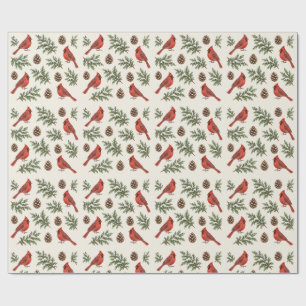 Snowy Cardinal Cedar Traditional Christmas Wrapping Paper