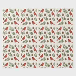 Snowy Cardinal Cedar Traditional Christmas Wrapping Paper