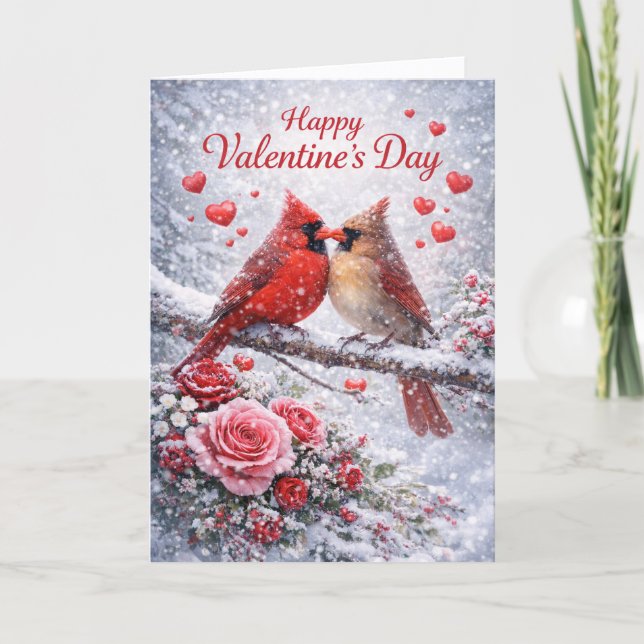 Snowy Cardinals Valentine’s Day: Love in Winter Holiday Card (Front)
