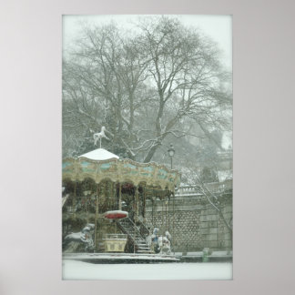Snowy carousel Paris Poster