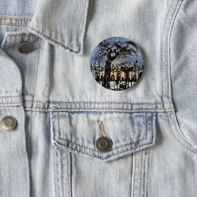 Snowy Cemetery Vibes 6 Cm Round Badge (In Situ)