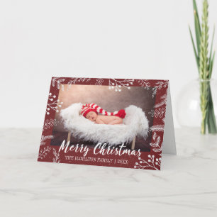 Snowy Chalk Branches Colour Editable Photo Holiday Card