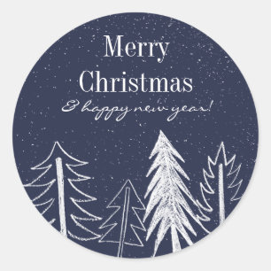 Snowy Chalk Trees Colour Editable Holiday Classic Round Sticker
