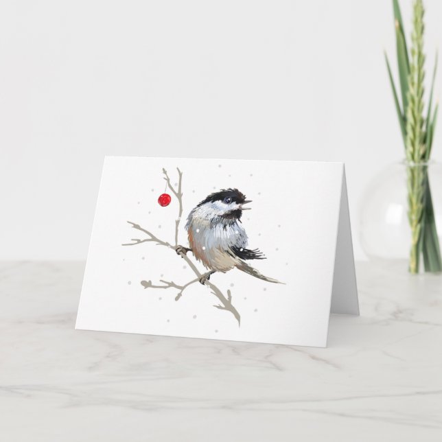 Snowy Chickadee Christmas Thank You Card (Front)