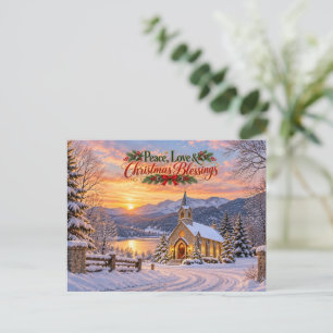 Snowy Christmas Church Postcard