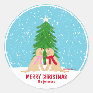 Snowy Christmas Dogs Personalised Gift Sticker