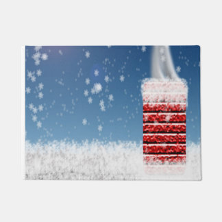 Snowy Christmas Eve Roof Chimney Ready Santa Claus Doormat