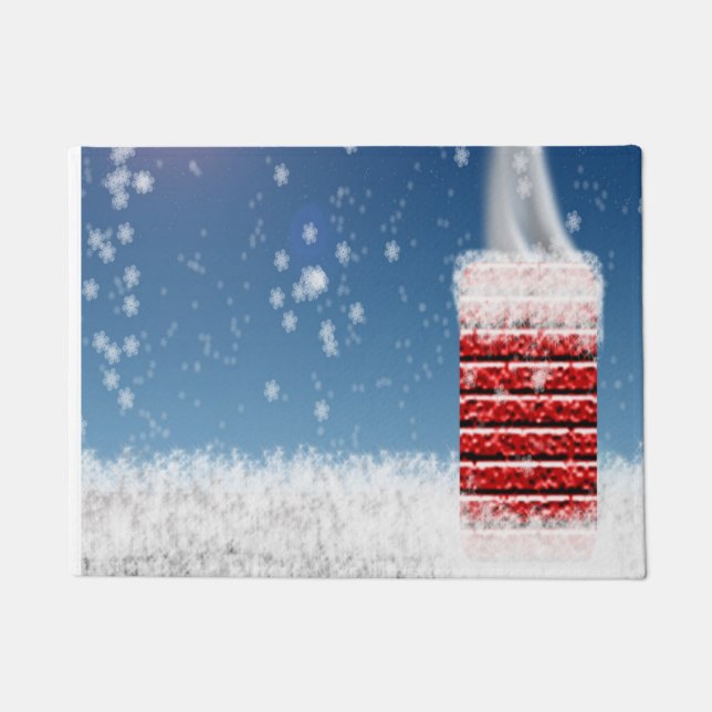 Snowy Christmas Eve Roof Chimney Ready Santa Claus Doormat (Front)