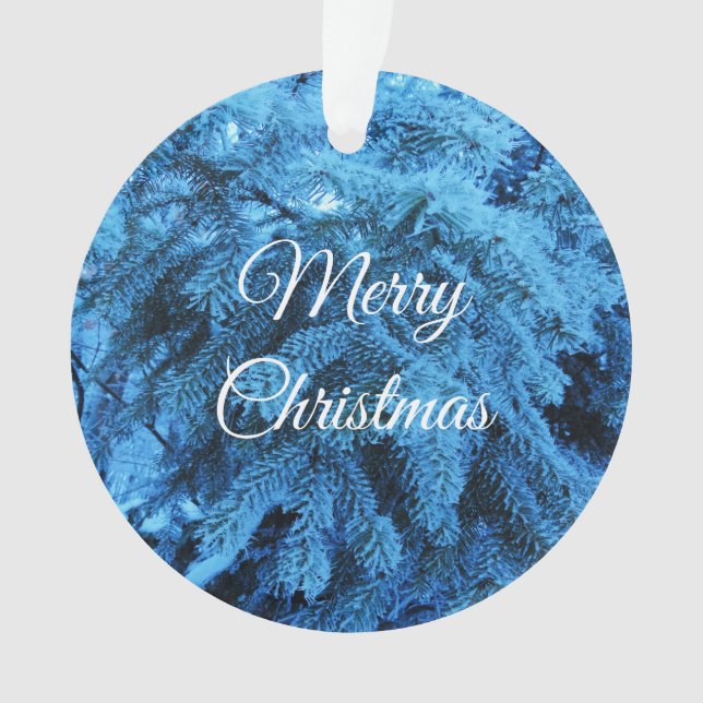 Snowy Christmas Forest Spruce  Ornament (Front)