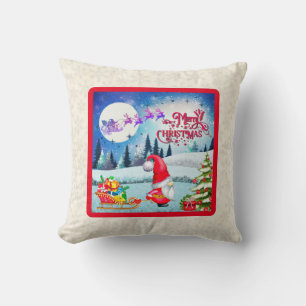 Snowy Christmas Gnome And Santa's Sleigh Gifts Thr Cushion
