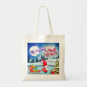 Snowy Christmas Gnome And Santa's Sleigh Gifts Tote Bag