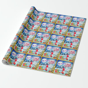 Snowy Christmas Gnome And Santa's Sleigh Gifts Wrapping Paper