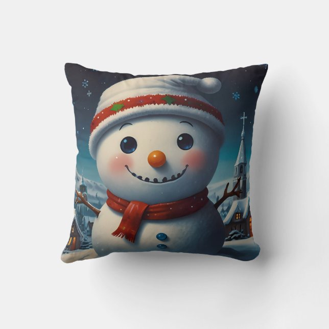 Snowy Christmas night joyful celebration Cushion (Back)
