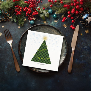 Snowy Christmas Plaids Tree Personalise Napkin