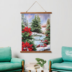 Snowy Christmas pond Hanging Tapestry