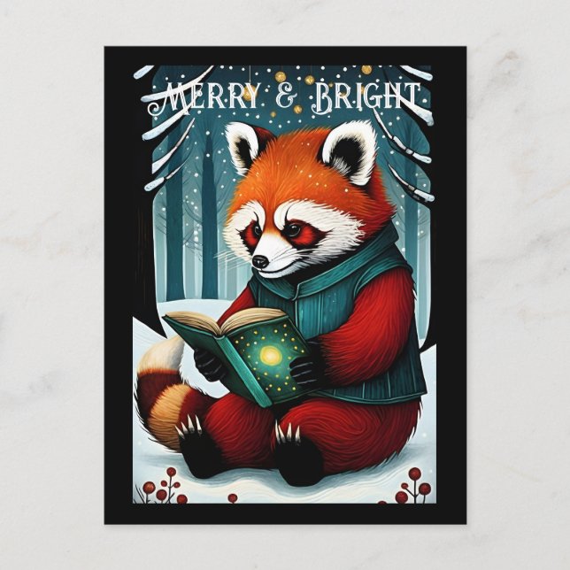 Snowy Christmas Red Panda Reading Book Postcard (Front)