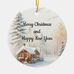 Snowy Christmas Scene Ceramic Tree Decoration