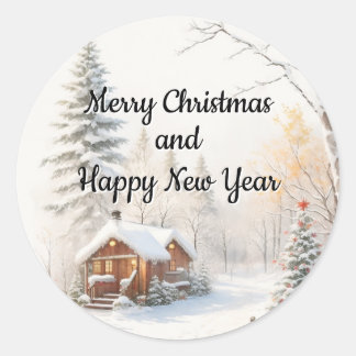 Snowy Christmas Scene Classic Round Sticker