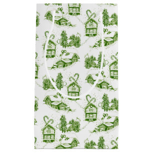 Snowy Christmas Toile green Small Gift Bag