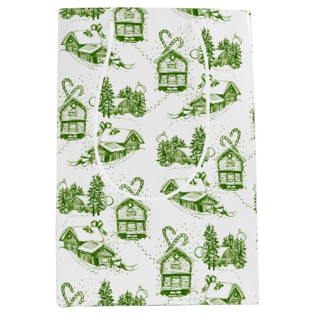 Snowy Christmas Toile | green   Small Gift Bag (Front)