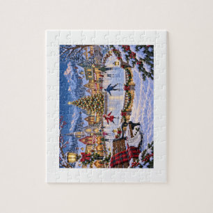Snowy Christmas Town Square Ice Rink Puzzle